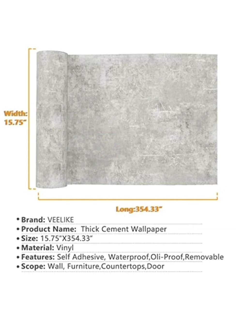 Concrete Peel Stick Wallpaper Gray Vinyl Contact Paper Textured Removable Decor